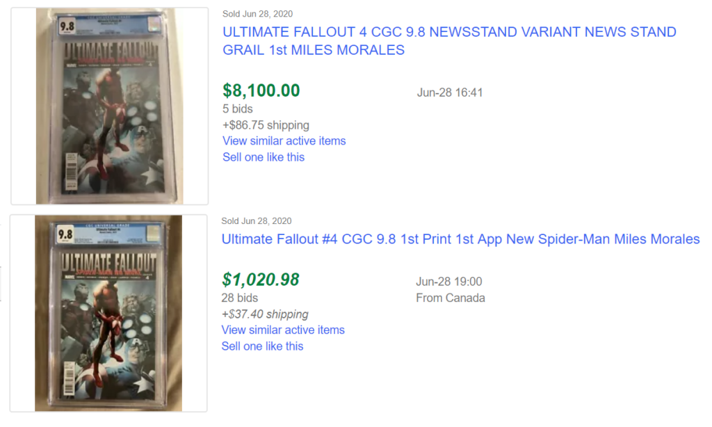 ultimate fallout 4 cgc 9.8 newsstand v. direct edition value