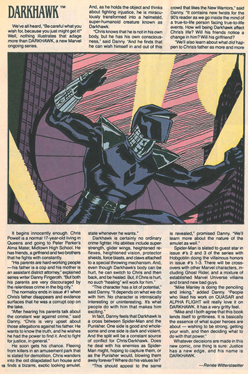 Marvel Age #97 interior preview of Darkhawk